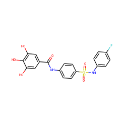 O=C(Nc1ccc(S(=O)(=O)Nc2ccc(F)cc2)cc1)c1cc(O)c(O)c(O)c1 ZINC000043016556