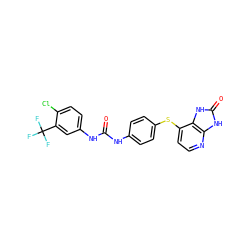 O=C(Nc1ccc(Sc2ccnc3[nH]c(=O)[nH]c23)cc1)Nc1ccc(Cl)c(C(F)(F)F)c1 ZINC000040422982