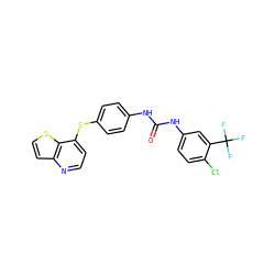 O=C(Nc1ccc(Sc2ccnc3ccsc23)cc1)Nc1ccc(Cl)c(C(F)(F)F)c1 ZINC000473112817