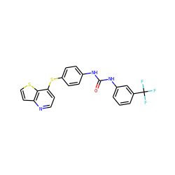 O=C(Nc1ccc(Sc2ccnc3ccsc23)cc1)Nc1cccc(C(F)(F)F)c1 ZINC000473113605