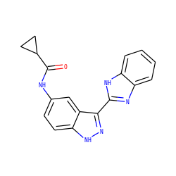 O=C(Nc1ccc2[nH]nc(-c3nc4ccccc4[nH]3)c2c1)C1CC1 ZINC000169694730