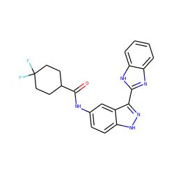 O=C(Nc1ccc2[nH]nc(-c3nc4ccccc4[nH]3)c2c1)C1CCC(F)(F)CC1 ZINC000147011247
