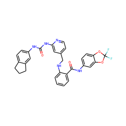 O=C(Nc1ccc2c(c1)CCC2)Nc1cc(CNc2ccccc2C(=O)Nc2ccc3c(c2)OC(F)(F)O3)ccn1 ZINC000028951826