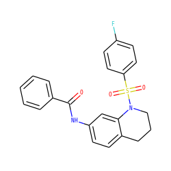O=C(Nc1ccc2c(c1)N(S(=O)(=O)c1ccc(F)cc1)CCC2)c1ccccc1 ZINC000005136675