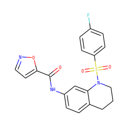 O=C(Nc1ccc2c(c1)N(S(=O)(=O)c1ccc(F)cc1)CCC2)c1ccno1 ZINC000038693376