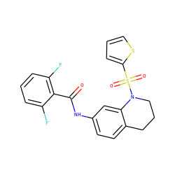O=C(Nc1ccc2c(c1)N(S(=O)(=O)c1cccs1)CCC2)c1c(F)cccc1F ZINC000009738763