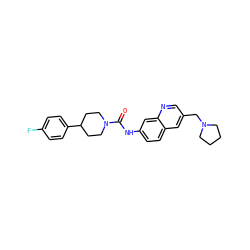 O=C(Nc1ccc2cc(CN3CCCC3)cnc2c1)N1CCC(c2ccc(F)cc2)CC1 ZINC000084758905