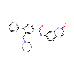 O=C(Nc1ccc2ccc(=O)[nH]c2c1)c1ccc(-c2ccccc2)c(CN2CCCCC2)c1 ZINC000150079919