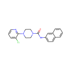 O=C(Nc1ccc2ccccc2c1)N1CCN(c2ncccc2Cl)CC1 ZINC000013553822