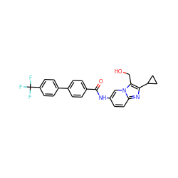O=C(Nc1ccc2nc(C3CC3)c(CO)n2c1)c1ccc(-c2ccc(C(F)(F)F)cc2)cc1 ZINC000043078538