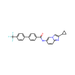 O=C(Nc1ccc2nc(C3CC3)cn2c1)c1ccc(-c2ccc(C(F)(F)F)cc2)cc1 ZINC000042989729