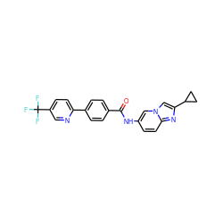 O=C(Nc1ccc2nc(C3CC3)cn2c1)c1ccc(-c2ccc(C(F)(F)F)cn2)cc1 ZINC000043059428