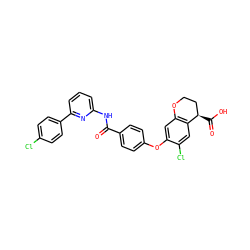 O=C(Nc1cccc(-c2ccc(Cl)cc2)n1)c1ccc(Oc2cc3c(cc2Cl)[C@H](C(=O)O)CCO3)cc1 ZINC000068244053