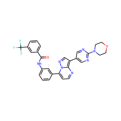 O=C(Nc1cccc(-c2ccnc3c(-c4cnc(N5CCOCC5)nc4)cnn23)c1)c1cccc(C(F)(F)F)c1 ZINC000049780378