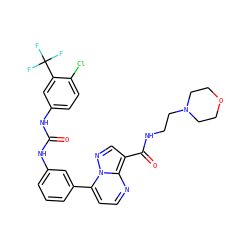 O=C(Nc1cccc(-c2ccnc3c(C(=O)NCCN4CCOCC4)cnn23)c1)Nc1ccc(Cl)c(C(F)(F)F)c1 ZINC000042920958