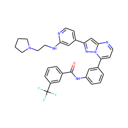 O=C(Nc1cccc(-c2ccnc3cc(-c4ccnc(NCCN5CCCC5)c4)nn23)c1)c1cccc(C(F)(F)F)c1 ZINC000049793725