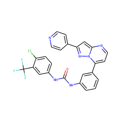 O=C(Nc1cccc(-c2ccnc3cc(-c4ccncc4)nn23)c1)Nc1ccc(Cl)c(C(F)(F)F)c1 ZINC000049072685