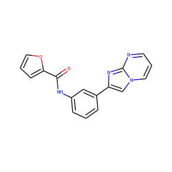 O=C(Nc1cccc(-c2cn3cccnc3n2)c1)c1ccco1 ZINC000004004066