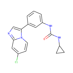 O=C(Nc1cccc(-c2cnc3cc(Cl)ccn23)c1)NC1CC1 ZINC000116147299