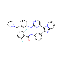 O=C(Nc1cccc(-c2nc3ccccn3c2-c2ccnc(Nc3cccc(CN4CCCC4)c3)n2)c1)c1c(F)cccc1F ZINC000042803908