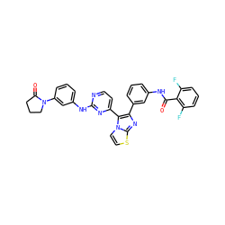 O=C(Nc1cccc(-c2nc3sccn3c2-c2ccnc(Nc3cccc(N4CCCC4=O)c3)n2)c1)c1c(F)cccc1F ZINC000063298051