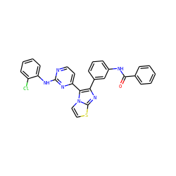 O=C(Nc1cccc(-c2nc3sccn3c2-c2ccnc(Nc3ccccc3Cl)n2)c1)c1ccccc1 ZINC000063539918