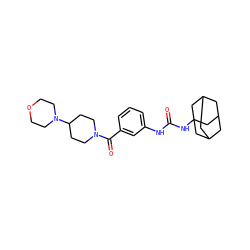 O=C(Nc1cccc(C(=O)N2CCC(N3CCOCC3)CC2)c1)NC12CC3CC(CC(C3)C1)C2 ZINC000040407589