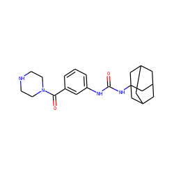 O=C(Nc1cccc(C(=O)N2CCNCC2)c1)NC12CC3CC(CC(C3)C1)C2 ZINC000169329966