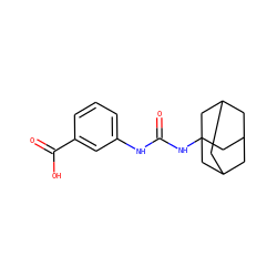 O=C(Nc1cccc(C(=O)O)c1)NC12CC3CC(CC(C3)C1)C2 ZINC000040915824