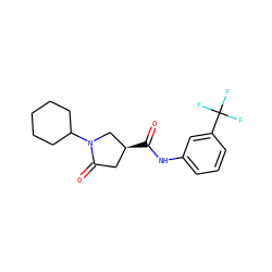 O=C(Nc1cccc(C(F)(F)F)c1)[C@H]1CC(=O)N(C2CCCCC2)C1 ZINC000014959298