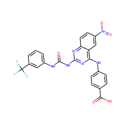 O=C(Nc1cccc(C(F)(F)F)c1)Nc1nc(Nc2ccc(C(=O)O)cc2)c2cc([N+](=O)[O-])ccc2n1 ZINC000071319388