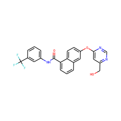 O=C(Nc1cccc(C(F)(F)F)c1)c1cccc2cc(Oc3cc(CO)ncn3)ccc12 ZINC000114976148