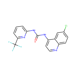 O=C(Nc1cccc(C(F)(F)F)n1)Nc1ccnc2ccc(Cl)cc12 ZINC000063540296
