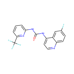 O=C(Nc1cccc(C(F)(F)F)n1)Nc1ccnc2ccc(F)cc12 ZINC000063540302
