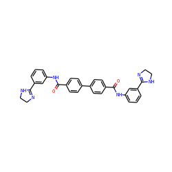 O=C(Nc1cccc(C2=NCCN2)c1)c1ccc(-c2ccc(C(=O)Nc3cccc(C4=NCCN4)c3)cc2)cc1 ZINC000001681988