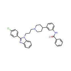 O=C(Nc1cccc(C2CCN(CCCn3c(-c4ccc(Cl)cc4)nc4ccccc43)CC2)c1)c1ccccc1 ZINC000071317758