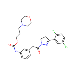 O=C(Nc1cccc(CC(=O)N2CCC(c3cc(Cl)ccc3Cl)=N2)c1)OCCCN1CCOCC1 ZINC000043152508