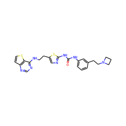 O=C(Nc1cccc(CCN2CCC2)c1)Nc1ncc(CCNc2ncnc3ccsc23)s1 ZINC000042888599