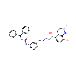 O=C(Nc1cccc(CCNC[C@H](O)c2ccc(O)c3[nH]c(=O)ccc23)c1)NC(c1ccccc1)c1ccccc1 ZINC000066075100