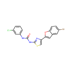 O=C(Nc1cccc(Cl)c1)Nc1nc(-c2cc3cc(Br)ccc3o2)cs1 ZINC000473087487