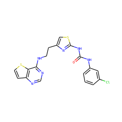 O=C(Nc1cccc(Cl)c1)Nc1nc(CCNc2ncnc3ccsc23)cs1 ZINC000063539631