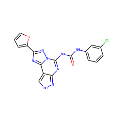 O=C(Nc1cccc(Cl)c1)Nc1nc2n[nH]cc2c2nc(-c3ccco3)nn12 ZINC000013835601
