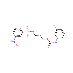 O=C(Nc1cccc(Cl)c1)OCCCNS(=O)(=O)c1cccc([N+](=O)[O-])c1 ZINC000004177593
