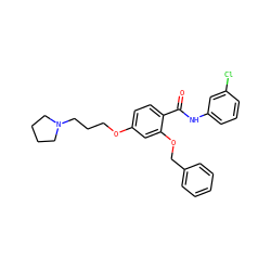 O=C(Nc1cccc(Cl)c1)c1ccc(OCCCN2CCCC2)cc1OCc1ccccc1 ZINC000072182608