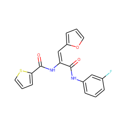 O=C(Nc1cccc(F)c1)/C(=C\c1ccco1)NC(=O)c1cccs1 ZINC000004828810