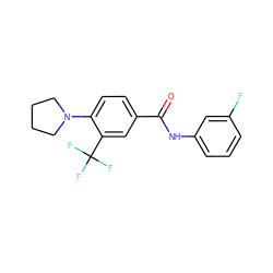 O=C(Nc1cccc(F)c1)c1ccc(N2CCCC2)c(C(F)(F)F)c1 ZINC000066078780