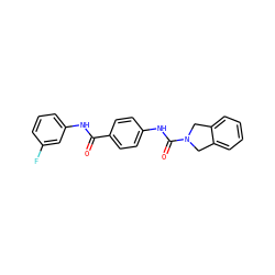 O=C(Nc1cccc(F)c1)c1ccc(NC(=O)N2Cc3ccccc3C2)cc1 ZINC000166984143