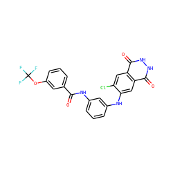 O=C(Nc1cccc(Nc2cc3c(=O)[nH][nH]c(=O)c3cc2Cl)c1)c1cccc(OC(F)(F)F)c1 ZINC000073169424