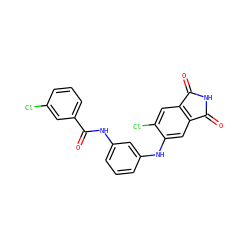 O=C(Nc1cccc(Nc2cc3c(cc2Cl)C(=O)NC3=O)c1)c1cccc(Cl)c1 ZINC000073166666