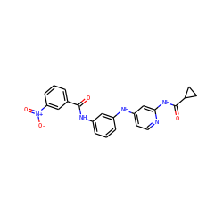 O=C(Nc1cccc(Nc2ccnc(NC(=O)C3CC3)c2)c1)c1cccc([N+](=O)[O-])c1 ZINC000653851992